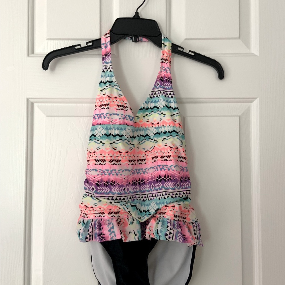 Colorful One-Piece Junior Halter Top Swimsuit